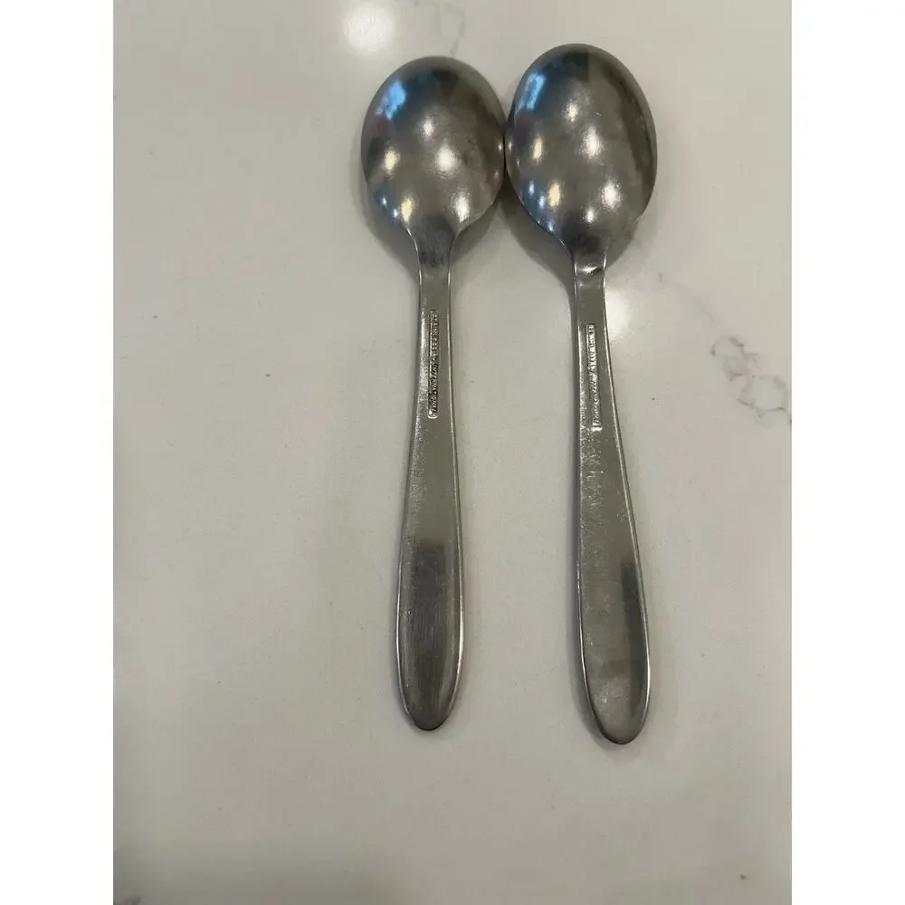 Vtg International CREATION set 2 Dessert‎ Spoons Stainless Replacement Flatware